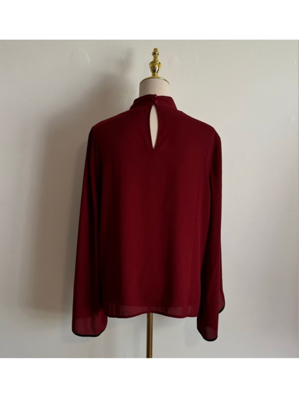 Women's New York & Company Red Blouse with Black Trim, Size L - Picture 2 of 6